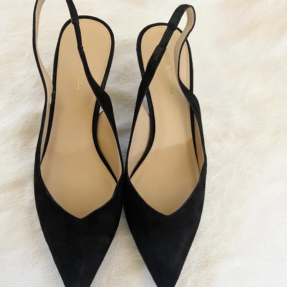 Pelle Moda Kerstin Pump Slim Heels Shoes Black Leather Slingback Size 9 - Picture 2 of 7